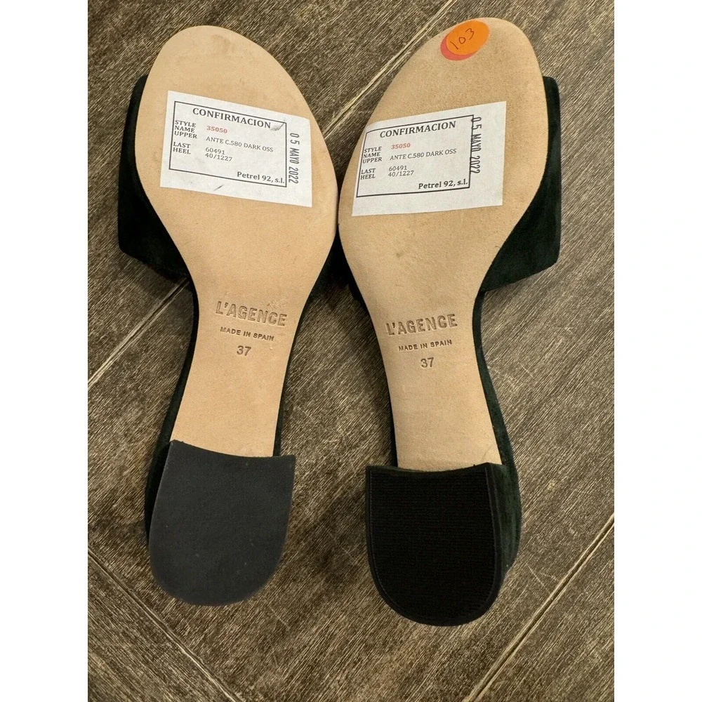 L'agence Green Suede Open Toe Block Heel‎ Slip On Size 37 US 6 - Picture 6 of 10